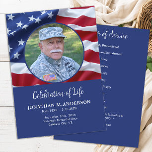 Military USA Flag Celebration Of Life Funeral Programme