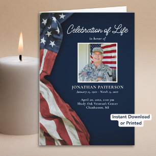 Military, USA Flag, Downloadable Funeral Program Card