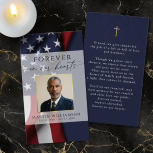 Military USA Flag Photo Cross Funeral Prayer Card