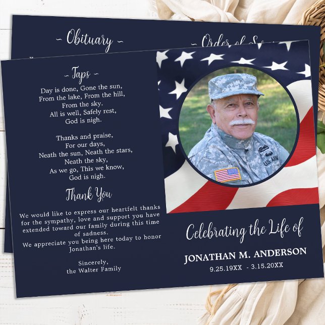 Military USA Flag Veteran Budget Funeral Program (Creator Uploaded)