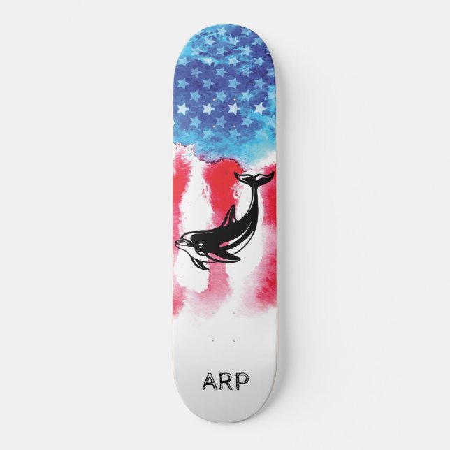 *~* Military Vet DOPHIN Red White Blue Flag Skateboard (Front)