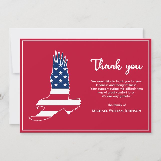 Military Veteran Army Funeral Eagle American Flag Thank You Card (Front)