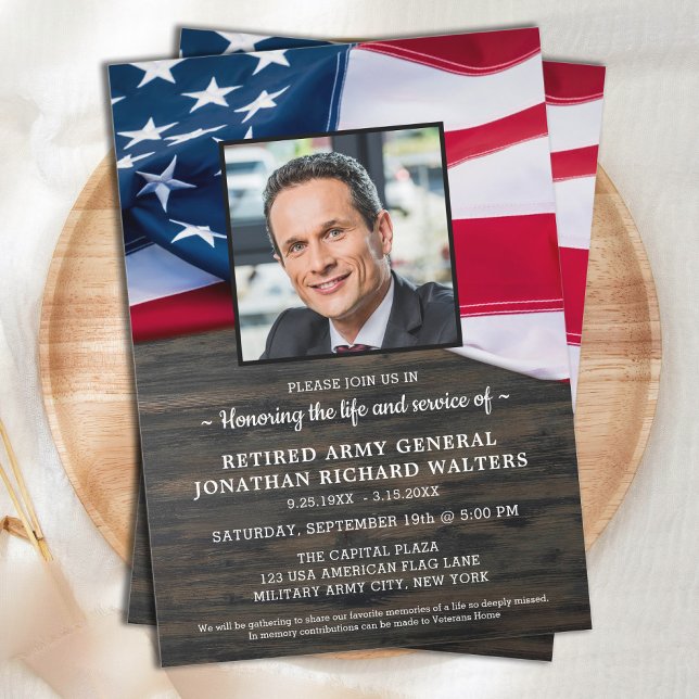 Military Veteran Celebration Of Life American Flag Invitation (Creator Uploaded)
