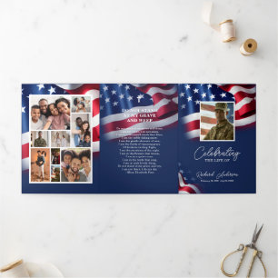 Military Veteran Celebration Of Life, USA flag Tri-Fold Programme