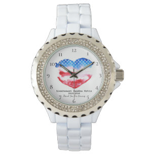 *~* Military Veteran Mum Red White Blue Heart Flag Watch