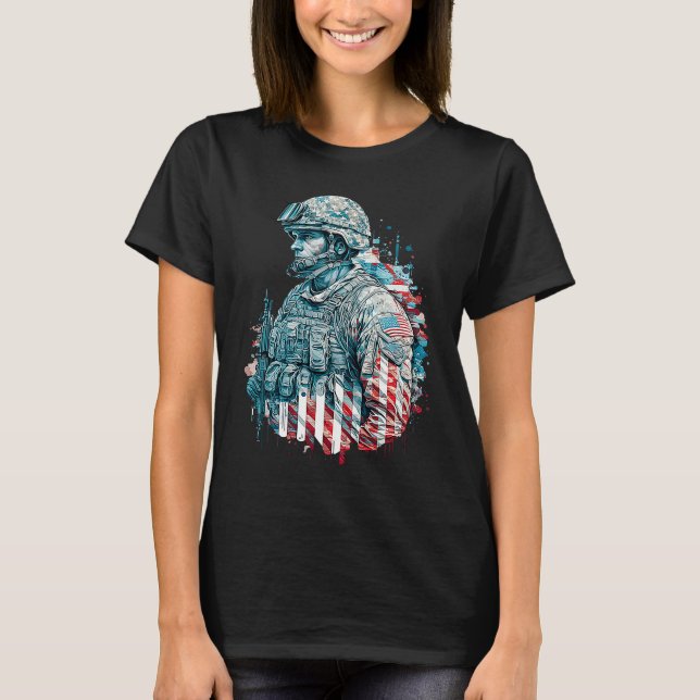 Military Veteran Patriotic American Flag  6 T-Shirt (Front)