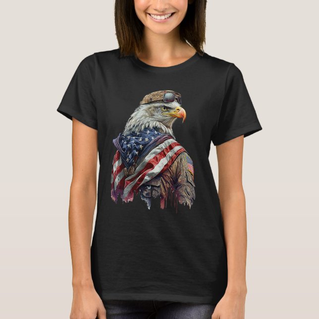 Military Veteran Patriotic American Flag T-Shirt (Front)
