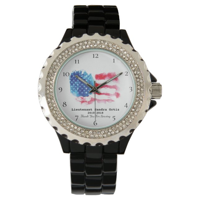 *~* Military Veteran Red White Blue US Flag Lady's Watch (Front)