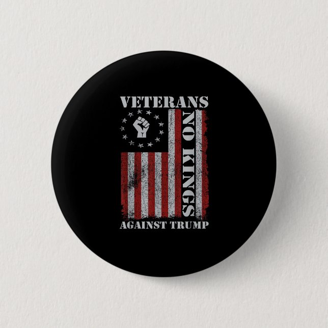 Military Veterans Protest USA Flag No Kings Americ 6 Cm Round Badge (Front)