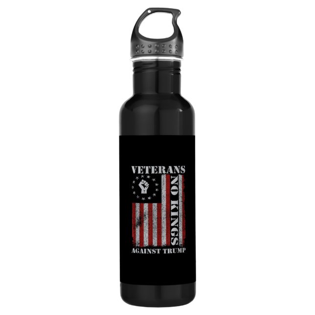 Military Veterans Protest USA Flag No Kings Americ 710 Ml Water Bottle (Front)