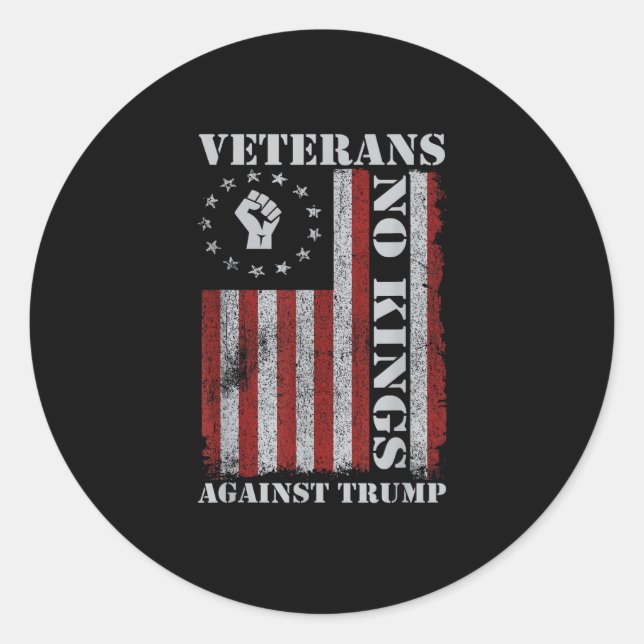 Military Veterans Protest USA Flag No Kings Americ Classic Round Sticker (Front)