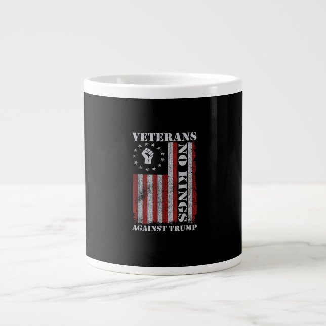 Military Veterans Protest USA Flag No Kings Americ Large Coffee Mug (Front)