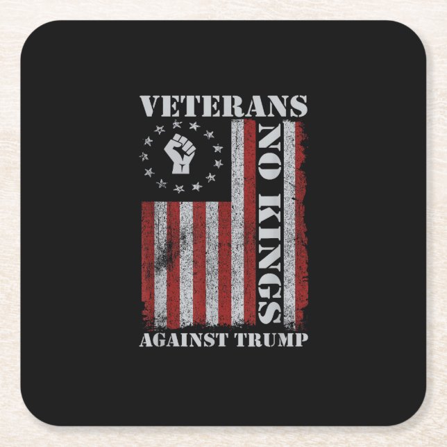 Military Veterans Protest USA Flag No Kings Americ Square Paper Coaster (Front)