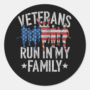 Military Veterans Run in My Family Running America Classic Round Sticker
