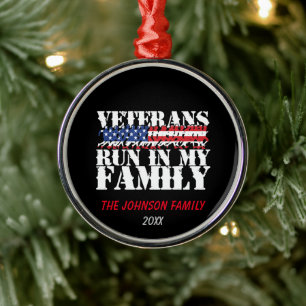Military Veterans Run in My Family - Running Metal Tree Decoration