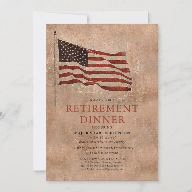 Military Vintage Flag Retirement Invitation (Front)