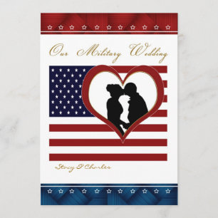 Military Wedding Invitation Flag Heart Silhouette