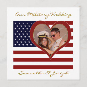 Military Wedding Invitation - Photo Flag Heart