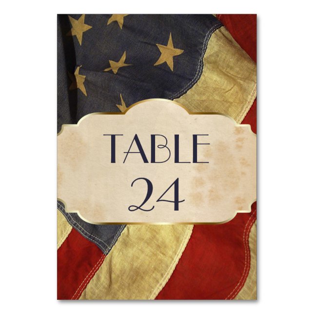 Military Wedding  Patriotic Vintage Flag Table Number (Front)