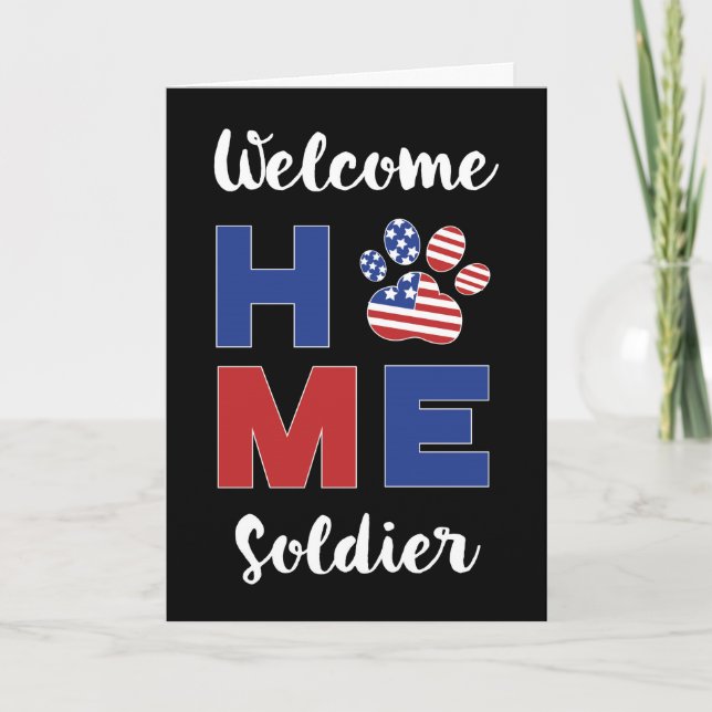 Military Welcome Home Soldier Dog Paw Print Card (Front)