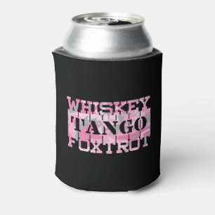 Military Whiskey Tango Foxtrot Pink Camo Can Cooler