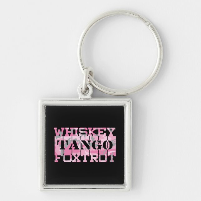 Military Whiskey Tango Foxtrot Pink Camo Key Ring (Front)