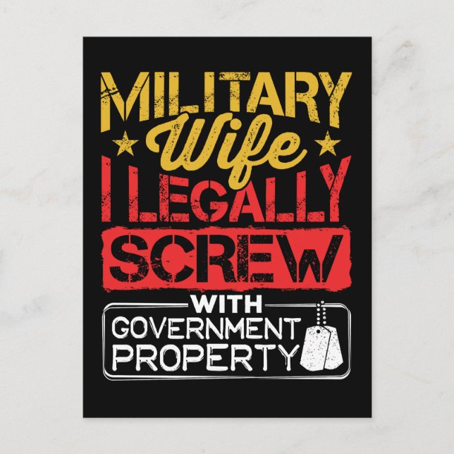 Military Wife Funny Screw Government Property  Postcard (Front)