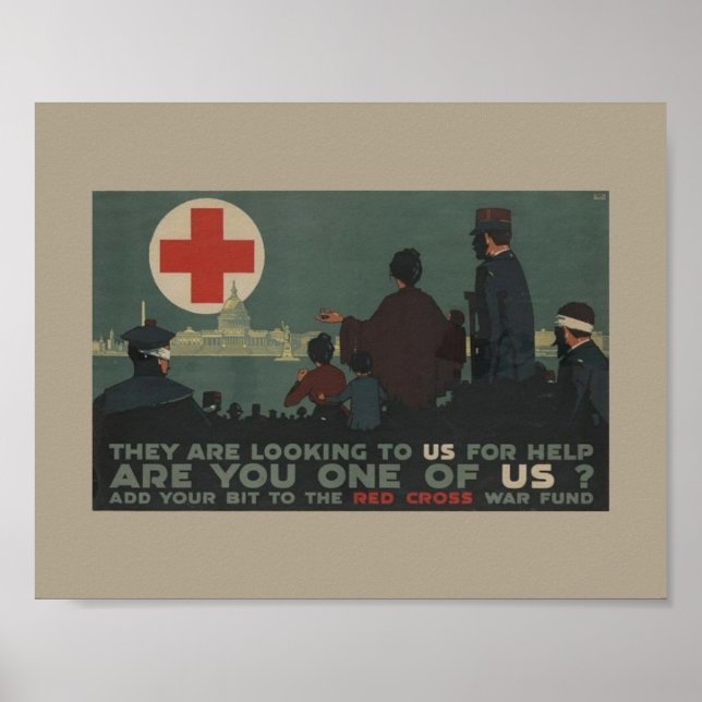 Military Women World War 1 Red Cross War Fund Poster (Front)