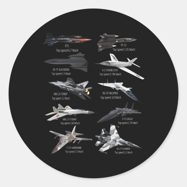 Military'S Fastest Jet Fighters Aircraft Plane Of  Classic Round Sticker (Front)