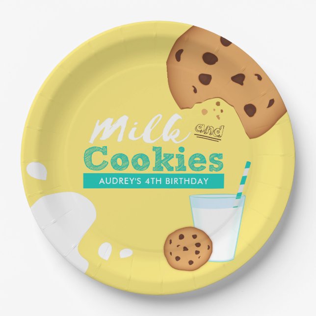 Milk and Chocolate Chip Cookies Birthday Party Paper Plate (Front)