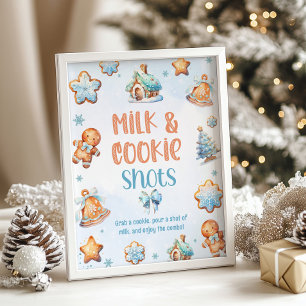 Milk and Cookie Blue Christmas Birthday party Poster