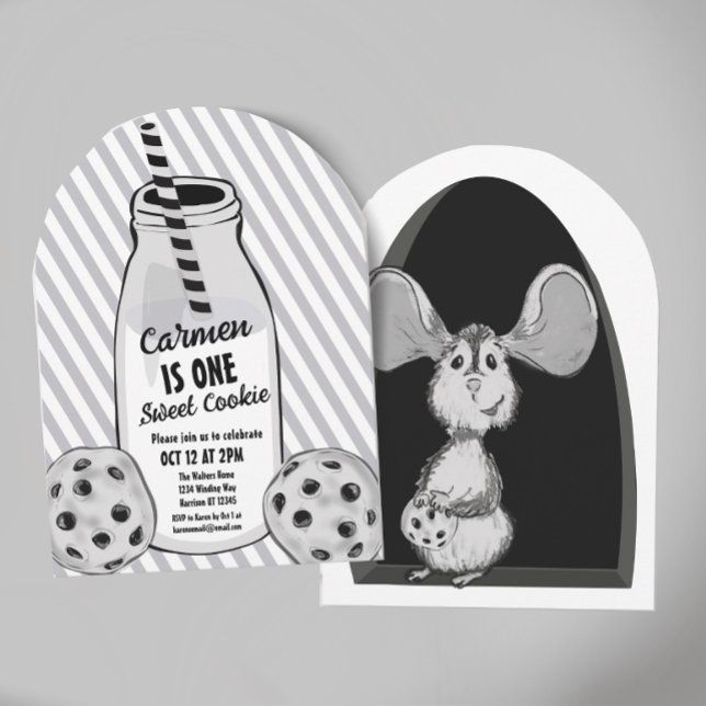 Milk and Cookie Mouse Sweet First Birthday Invitation (Creator Uploaded)