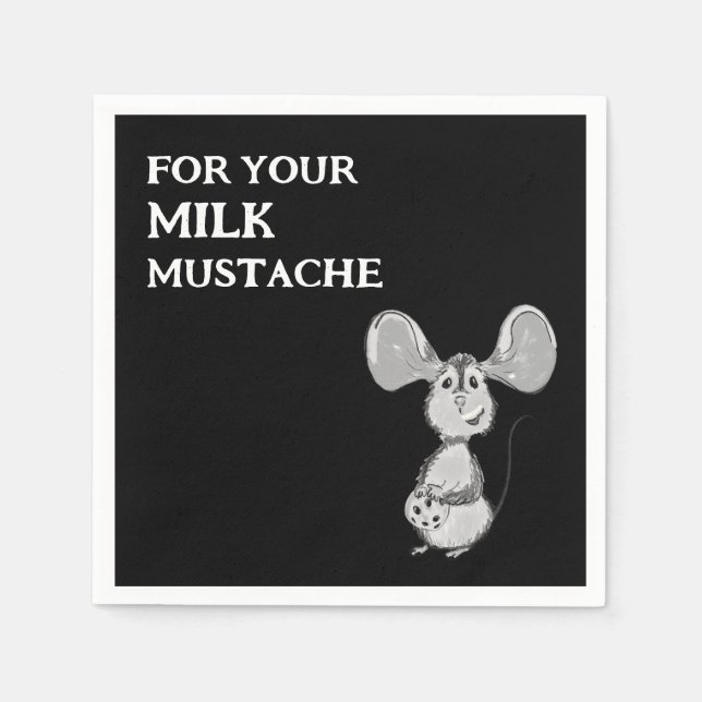 Milk and Cookie Moustache Mouse First Birthday Napkin (Front)