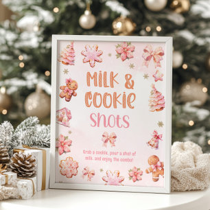 Milk and Cookie Pink Christmas Birthday party Poster