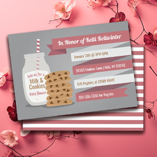 Milk and Cookies Baby Shower – Pink Striped Party  Invitation