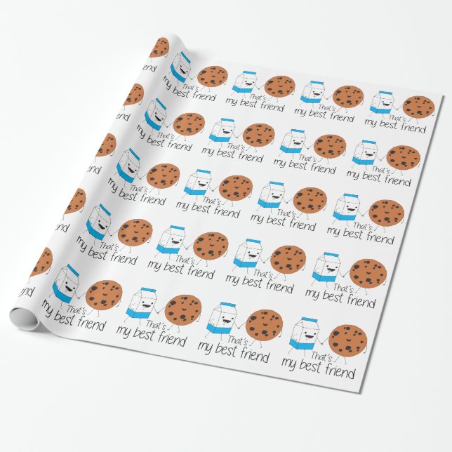 Milk and Cookies Best Friends BFF Friendship Art Wrapping Paper (Unrolled)