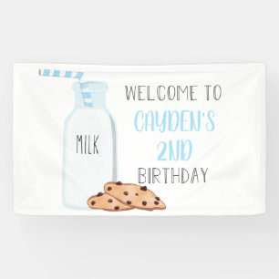 Milk and Cookies Birthday Blue Welcome Sign