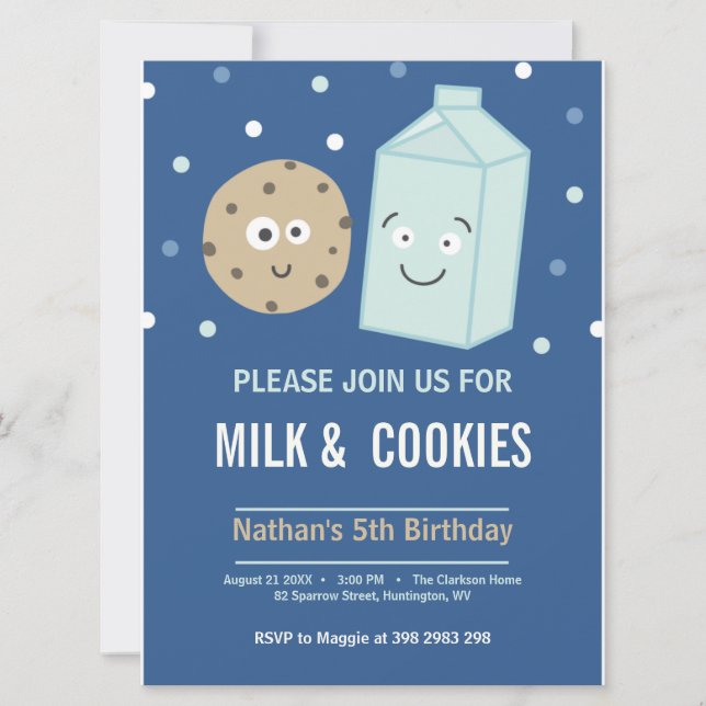 Milk and cookies birthday dessert party invitation (Front)
