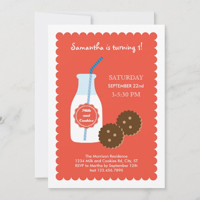 Milk and Cookies Birthday Invitation (Front)