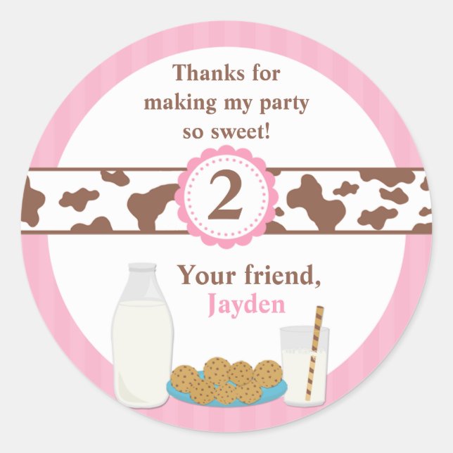 Milk and Cookies Birthday Party Classic Round Sticker (Front)