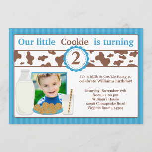 Milk and Cookies Birthday Party Invitation for Boy