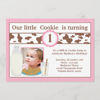 Milk and Cookies Birthday Party Invitation Girl