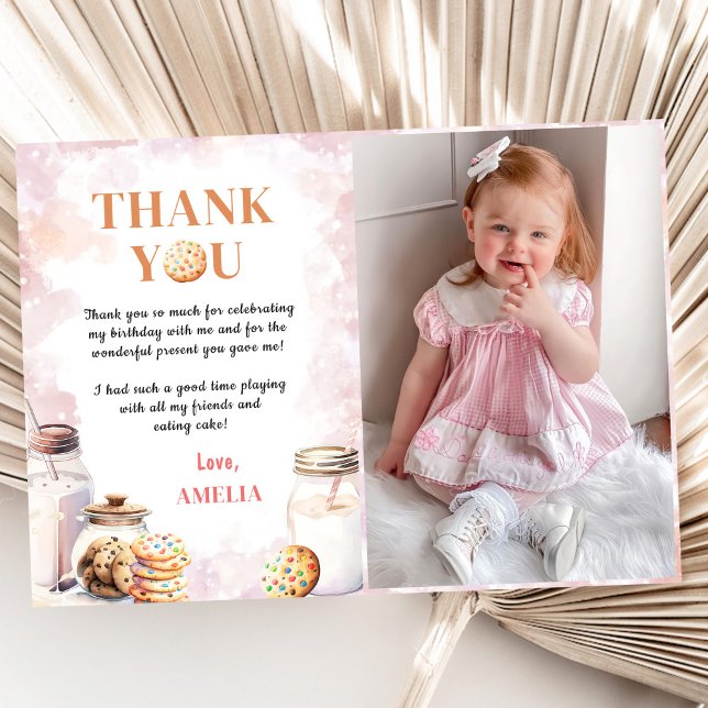 Milk And Cookies Birthday Photo Thank You Card (Creator Uploaded)
