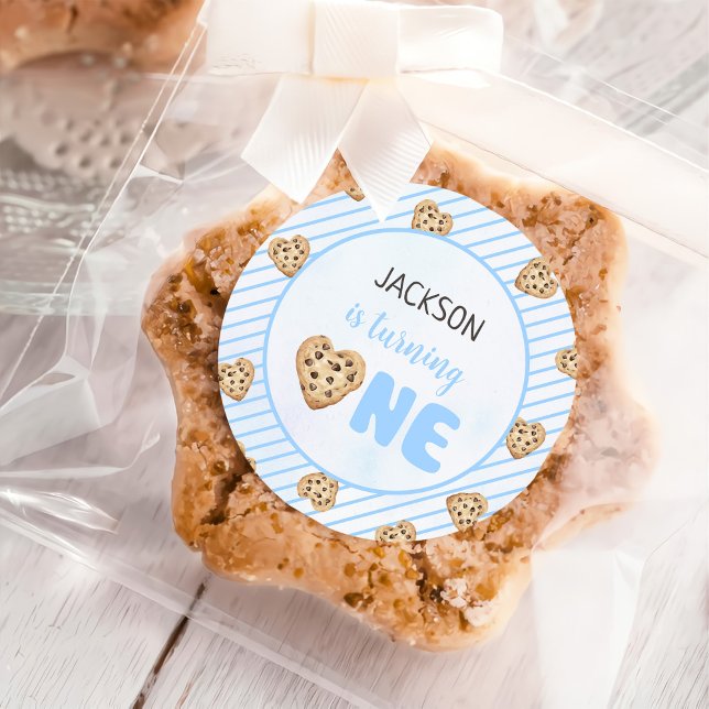 Milk and Cookies Blue 1st Birthday Party Classic Round Sticker (Creator Uploaded)