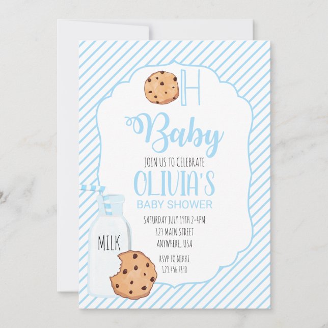 Milk and Cookies blue Baby Shower Invitation (Front)