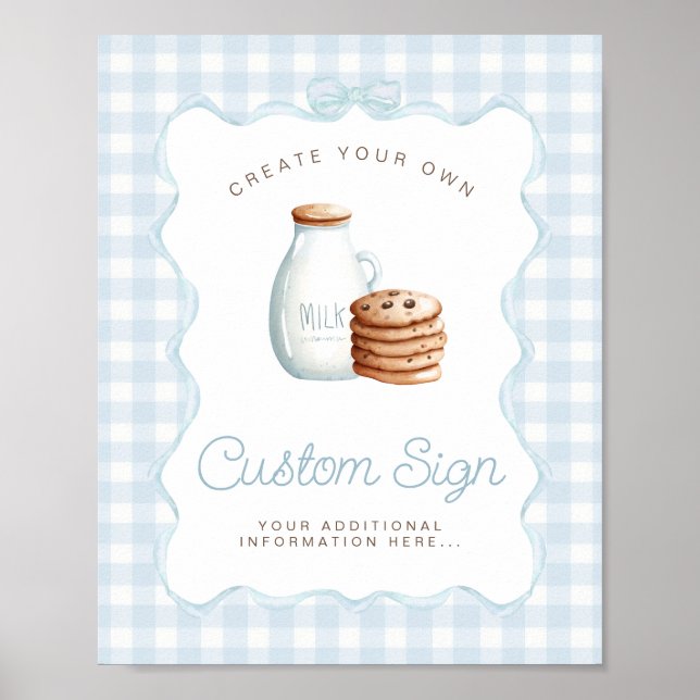 Milk and Cookies Blue Baby Shower Table Signs (Front)