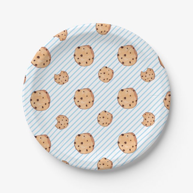 Milk and Cookies Blue Birthday Paper Plate (Front)