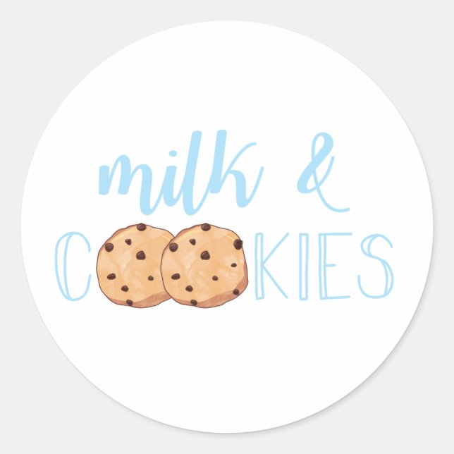 Milk and Cookies blue Birthday Party Classic Round Sticker (Front)