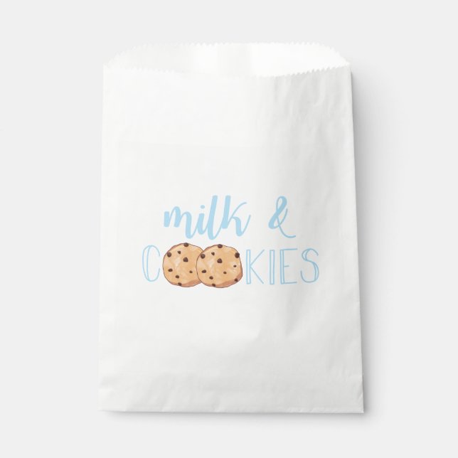 Milk and Cookies blue Birthday Party Favour Bags (Front)
