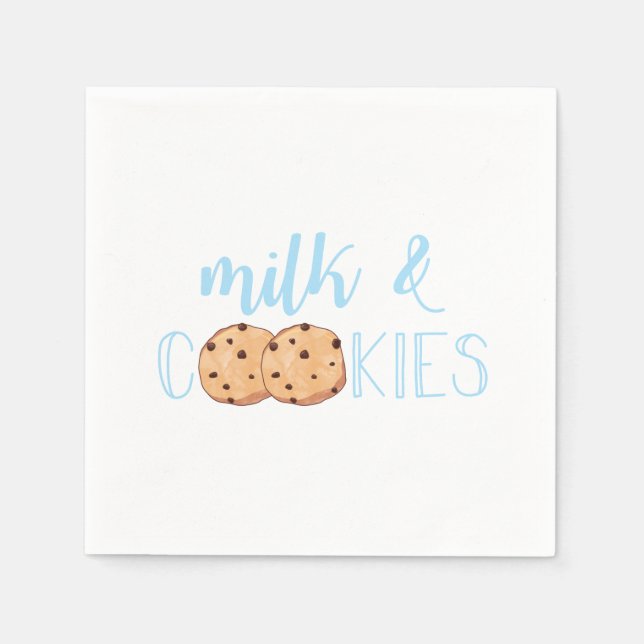 Milk and Cookies blue Birthday Party Napkin (Front)
